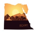 The abstract landscape of Egypt with a camel, the pyramids and the Sphinx in the form of maps