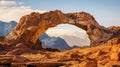 Abstract landscape with fantastic mountains and stone arches