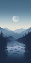 Tranquil Sea: Minimalistic Illustration Of Lake And Mountains