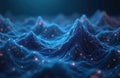 Abstract landscape of glowing blue digital waves with sparkling lights. Futuristic network of data streams flows in dark Royalty Free Stock Photo