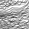 Abstract landscape ink hand drawn illustration. Black white ink winter landscape with mountains waves lines minimalistic