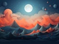 an abstract landscape with mountains trees and a full moon Royalty Free Stock Photo