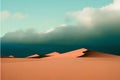 Abstract landscape with orange soil and green clouds. Generative AI