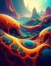 Abstract Landscape with Organic Pixelated Structures in Orange and Blue Royalty Free Stock Photo