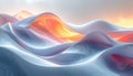Abstract landscape of smooth, undulating waves in icy blue and glowing orange light Royalty Free Stock Photo