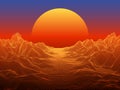 Abstract landscape with sphere sun on horizon. 3d Technology vector background. Royalty Free Stock Photo