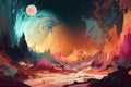 abstract landscape, with surrealistic and dreamlike elements, of a distant planet