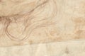 Abstract landscape type, spray watercolor and sepia pencil. Imitation of old parchment. Old paper. For background Royalty Free Stock Photo