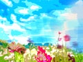 Abstract landscape water color floral background