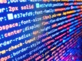Abstract laptop screen of web developer. Software development. Lines of code of a software with several colors. Data encryption Royalty Free Stock Photo
