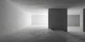 Abstract large, empty, modern concrete room with light in the back, huge pillars and rough floor - industrial interior background Royalty Free Stock Photo