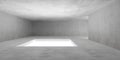 Abstract large, empty, modern concrete room with large opening in the floor, indirect light and and rough floor - industrial