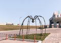 Abstract large spider figure stands at a gas station on the road leading from Kutaisi to Gori in Georgia