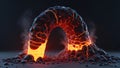 Abstract Lava Arch with Glowing Cracks and Smoky Effect on Dark Gray Background, Dynamic Rendering, Intense Heat and Royalty Free Stock Photo