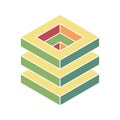 Abstract layered geometric design. Multicolored square blocks create a sense of depth and complexity, ideal for representing data