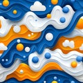Abstract Layered Waves Background with Spheres and Clouds in Blue Orange and Royalty Free Stock Photo