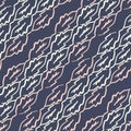 Abstract leaf garland diagonal stripe vector seamless pattern background. Blue pink striped backdrop with single joined Royalty Free Stock Photo