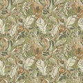 Abstract leafy pattern featuring intertwining leaves in shades of green, brown, and beige. The Royalty Free Stock Photo