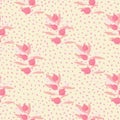 Abstract leaves and berries seamless pattern on dots background. Floral wallpaper. Botanical print Royalty Free Stock Photo