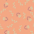 Abstract floral seamless pattern in scandinavian style with flowers and leaves on a light orange background, raster Royalty Free Stock Photo