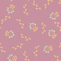 Abstract floral seamless pattern in scandinavian style with flowers and leaves on a pink rose background, raster Royalty Free Stock Photo