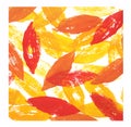 Abstract leaves painting. Hand printed. Bright autumn postcard illustration.