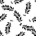 Hand drawn black and white leaf silhouettes seamless pattern Royalty Free Stock Photo