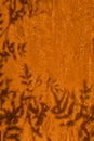 Abstract leaves shadow on orange concrete wall texture background Royalty Free Stock Photo