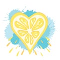 Abstract lemon heart on the drops background. Royalty Free Stock Photo