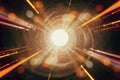 Abstract lens flare. concept image of space or time travel background over dark colors and bright lights