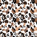 Abstract leopard or cheetah coat print. Artistic animal skin seamless pattern on white background. Brown spots Royalty Free Stock Photo