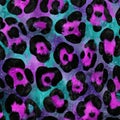 Abstract leopard print pattern featuring vivid black and pink spots set against a turquoise background Royalty Free Stock Photo