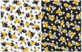 Abstract Leopard Skin Seamless Vector Patterns with Gray, Black and Gold Spots. Royalty Free Stock Photo