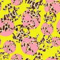 Abstract leopard style vector seamless pattern. Bright pink circles with Spotted contours like animal skin Royalty Free Stock Photo