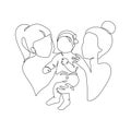 Abstract lesbian couple with a child line art drawing. LGBT lesbian homosexual family Royalty Free Stock Photo