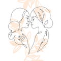 Abstract lesbian couple with a child line art drawing. LGBT lesbian homosexual family