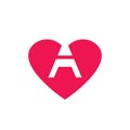 Abstract letter A heart logo, initial A love logo icon vector
