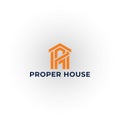 Abstract letter PH or HP initial monogram logo for real estate with building style in orange color