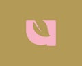Abstract letter U with leaf vector logo modern minimal style illustration. Universal nature, fresh, vegan sign symbol
