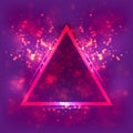 Abstract light background, luminous triangular frame. Blurred bright magenta space