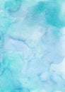 Abstract light blue and turquoise watercolor background texture, hand painted. Artistic pastel sea blue backdrop, stains on paper Royalty Free Stock Photo