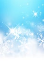 Abstract Freezing and Wintry Cold Blue Background with Snowflakes and Starlets Royalty Free Stock Photo