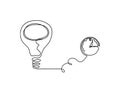 Abstract light bulb with clock as line drawing on white Royalty Free Stock Photo