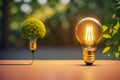 Abstract Light Bulb with Sprouting Tree and an Incandescent Light Bulb. Green Energy Concepts. Created with Generative AI