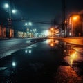 Abstract light in a dark empty street with smoke with asphalt wet reflection Royalty Free Stock Photo