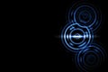 Abstract light effect with blue rings sound waves oscillating on black background Royalty Free Stock Photo