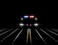 Abstract light effects. Police car at night with lights in front. Road, highway, street. illustration Royalty Free Stock Photo