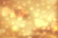 Abstract light golden festive bokeh background with glitter sparkle blurred circles. Christmas or other holidays lights. Beautiful Royalty Free Stock Photo