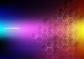 Abstract light hexagons with nodes digital geometric and lines and dots on vibrant color background with horizontal light. Royalty Free Stock Photo