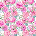 Abstract light pink elegant floral bouquet sweet flower and green leaves pattern on white